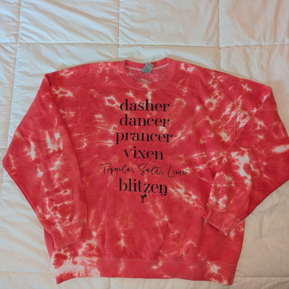 Red Tie-Dye Sweatshirt with Holiday Print